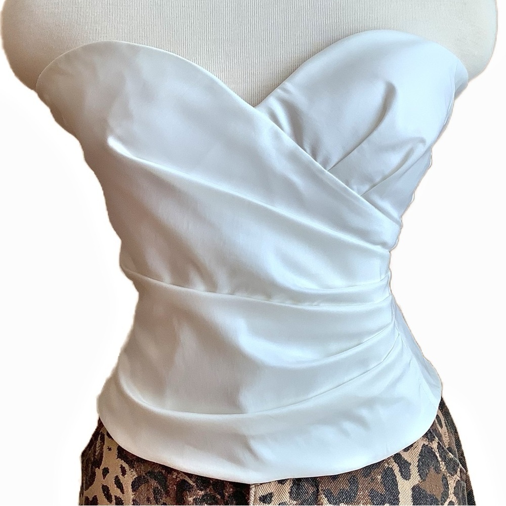 DONNA RICCO Winter White Ruched Satin Sweetheart Bustier